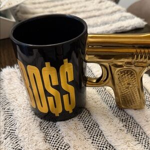 Spencer's Black and Gold Boss Mug with Gun Handle